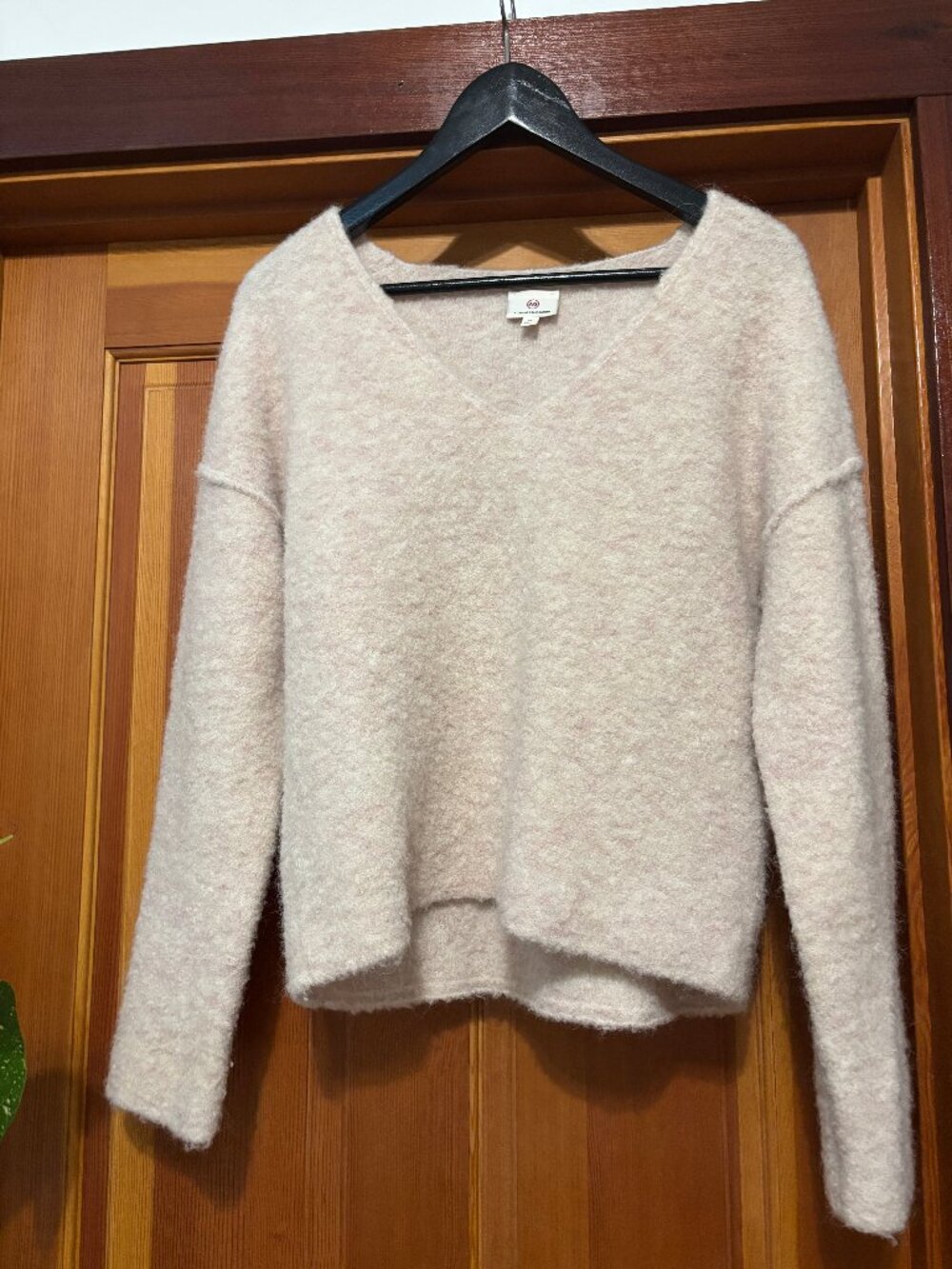 AG Adriano Goldschmied Women's XS Fuzzy V‎ Neck Sweater Beige Alpaca B